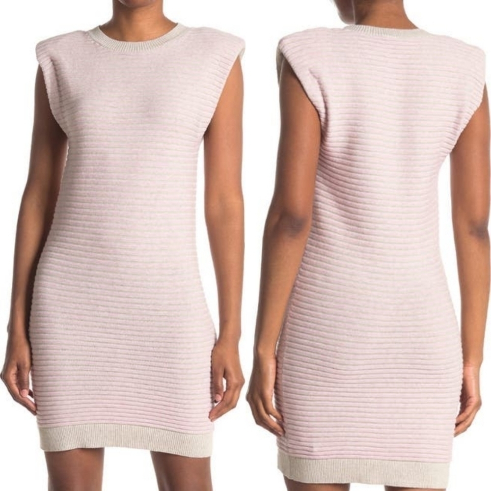 WAYF NWT sleeveless mini sweater dress‎ pastel pink gray ribbed striped spring